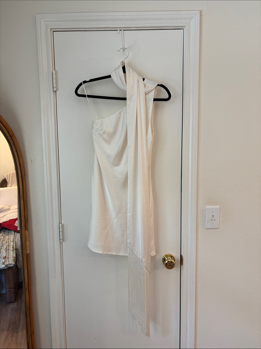Abercrombie One-Shoulder Cream Satin Top with Draped Scarf